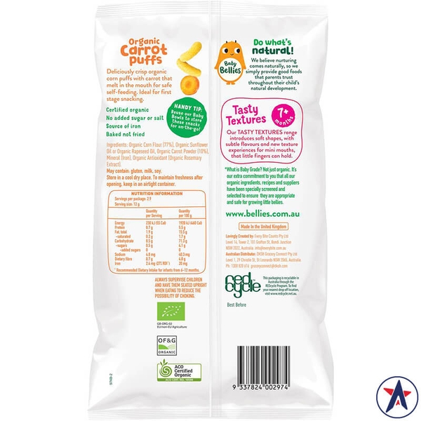 Bánh que ăn dặm cho bé Baby Bellies Organic Puffs Carrot