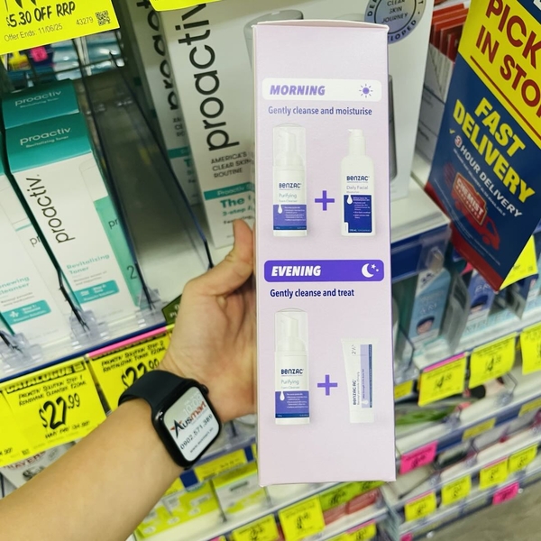 Bộ chăm sóc da mụn Benzac 3 Step Clear Skin Acne Control Kit 1 bộ