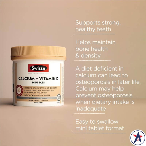 Bổ sung vitamin D & canxi Swisse Calcium + Vitamin D Mini Tabs 300 viên nhỏ