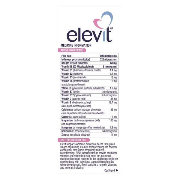 Elevit bầu Úc Pre-conception & Pregnancy Multivitamin