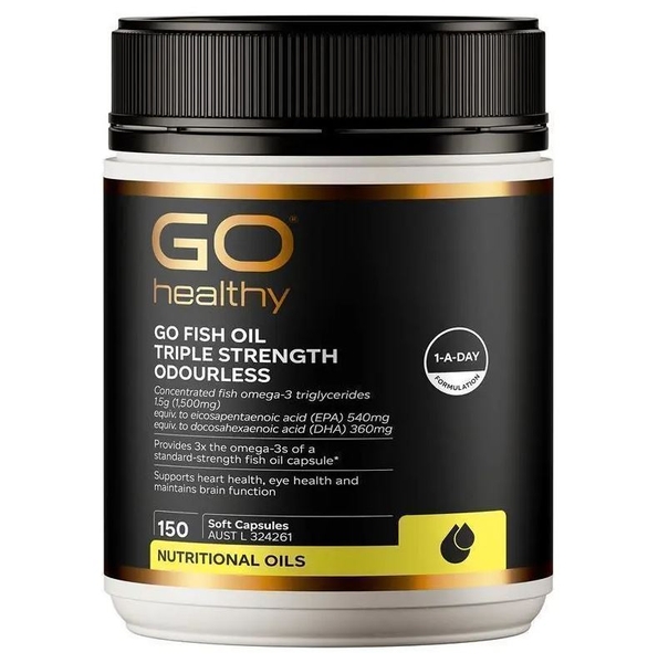 Dầu cá hàm lượng cao Go Healthy Fish Oil Triple Strength Odourless Softgel 150 viên
