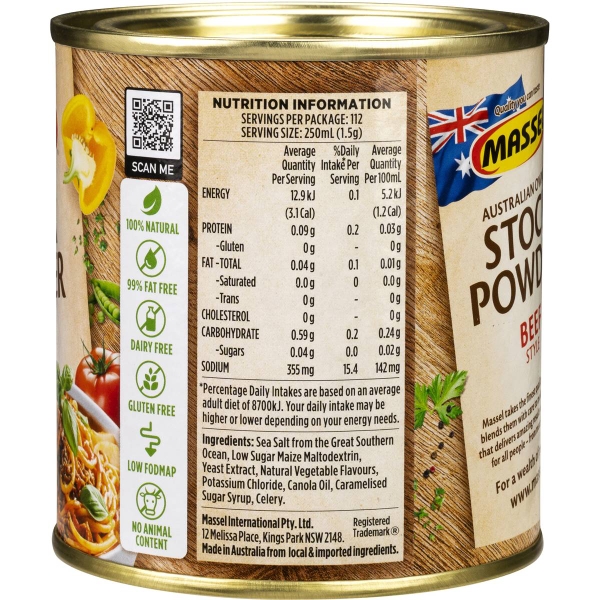 Hạt nêm Massel vị Bò Stock Powder Beef của Úc 168g