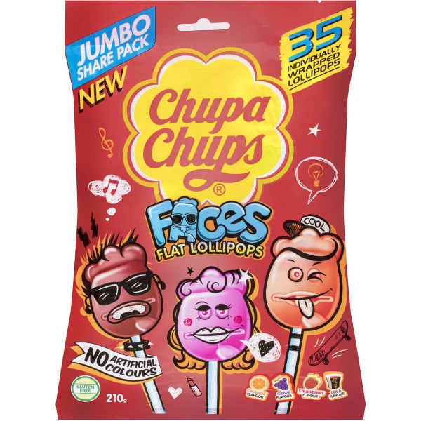 Kẹo mút Chupa Chups Faces Flat Lollipops 35 cây