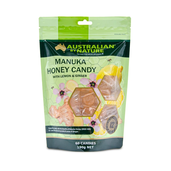Kẹo mật ong Manuka với gừng và chanh Australian By Nature Manuka Honey Candy with Lemon & Ginger
