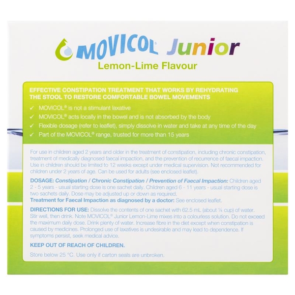 Hỗ trợ điều trị táo bón cho trẻ Movicol Junior Lemon Lime 30 gói