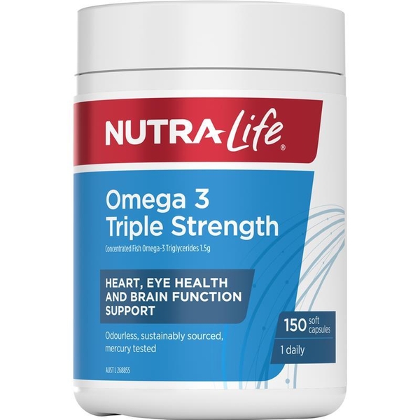 Viên dầu cá hàm lượng cao Nutra-Life Omega 3 Triple Strength Odourless 150 viên