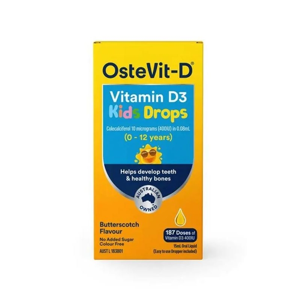 OsteVit-D Vitamin D3 Kids Drops 400IU cho bé 15ml (187 liều)