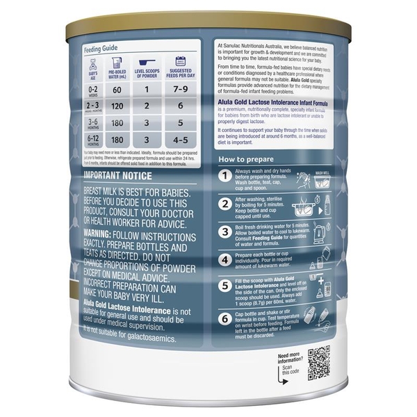 Sữa Alula Gold L.I Lactose Intolerance 900g (0-12 tháng)