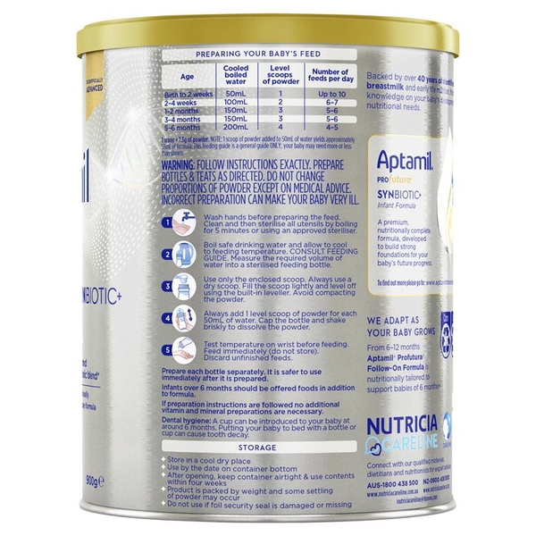 Sữa Aptamil Úc số 1 Profutura Synbiotic+ Infant 900g (0-6 tháng)