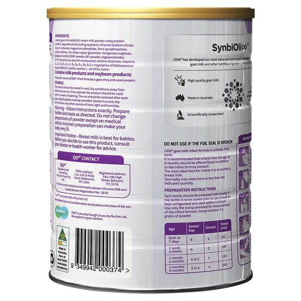 Sữa dê Oli6 số 1 Goat Milk Infant 800g dành cho trẻ từ 0-6 tháng