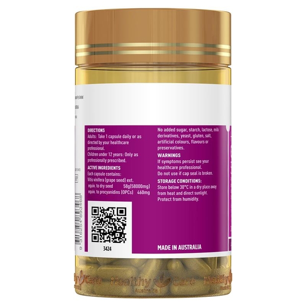 Tinh chất hạt nho liều cao Healthy Care High Strength Grape Seed 58000mg 200 viên
