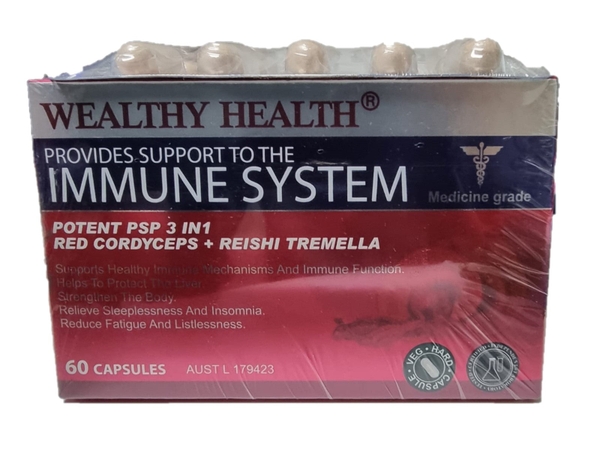 Viên uống Wealthy Health Provides Support To The Immune System Potent PSP 3 in 1 Red Cordyceps + Reishi Tremella 60 viên