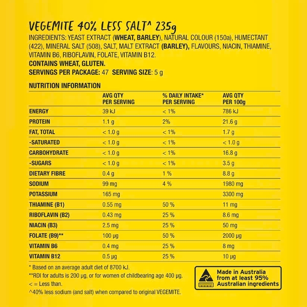 Phết bánh mì Úc giảm muối Vegemite reduced salt 235g