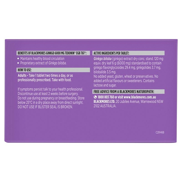 Viên uống bổ não Blackmores Ginkgo 6000mg 30 viên