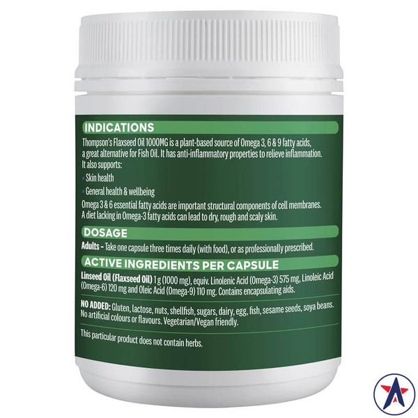 Viên uống dầu hạt lanh Thompson's Gel-Free Flaxseed Oil 1000mg