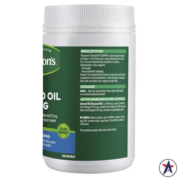 Viên uống dầu hạt lanh Thompson's Gel-Free Flaxseed Oil 1000mg