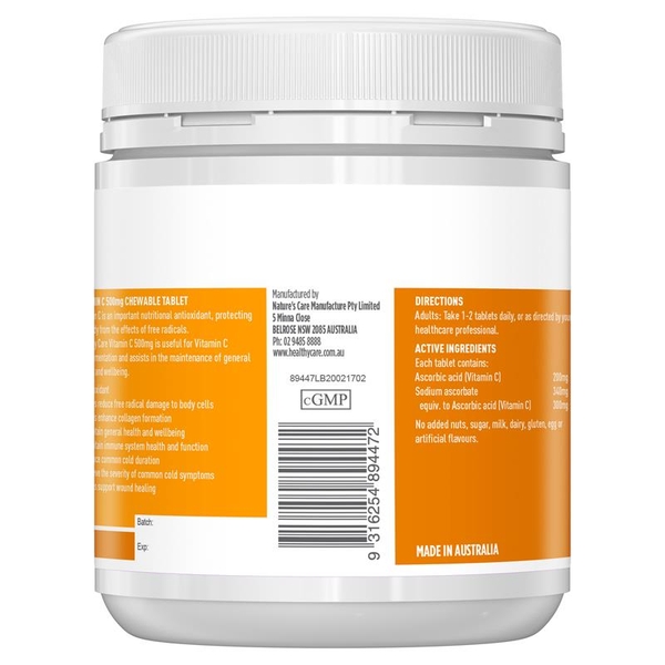 Kẹo ngậm Vitamin C 500mg Healthy Care Chewable