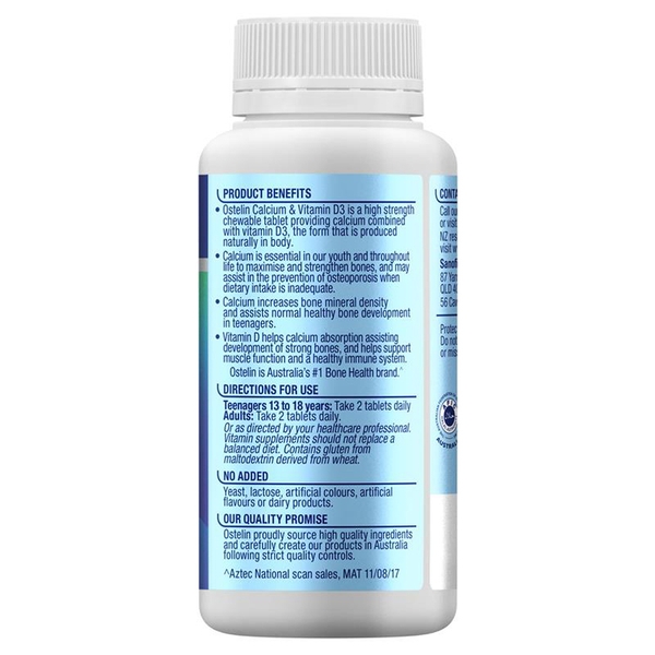 Canxi Ostelin Calcium & Vitamin D3 Chewable của Úc 60 viên