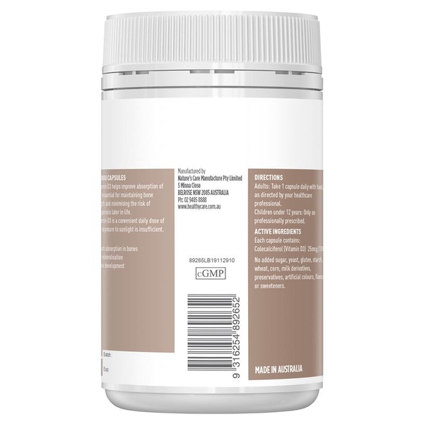 Viên uống bổ sung Vitamin D3 1000IU Healthy Care