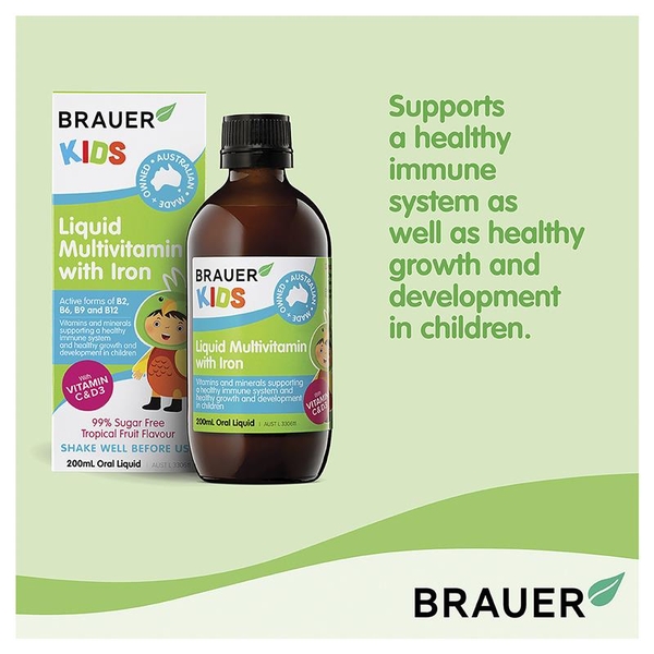Vitamin tổng hợp Brauer Kids Liquid Multivitamin with Iron 200ml