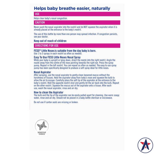 Xịt mũi cho bé Fess Little Noses Saline Nose Spray + Aspirator 15ml