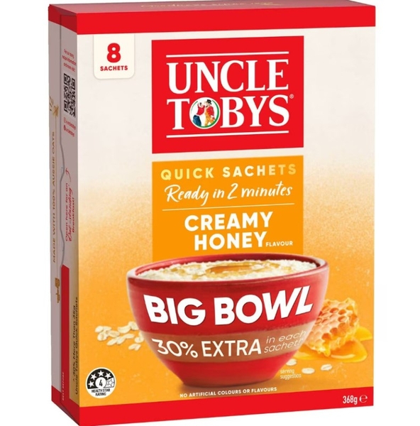 Yến mạch ăn liền vị mật ong Uncle Tobys Oats Quick Sachets Big Bowl 368g