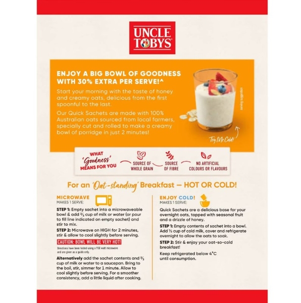 Yến mạch ăn liền vị mật ong Uncle Tobys Oats Quick Sachets Big Bowl 368g