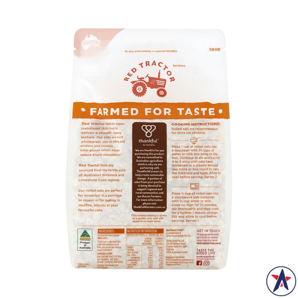Yến mạch cán dẹp Red Tractor Australian Rolled Oats 1kg