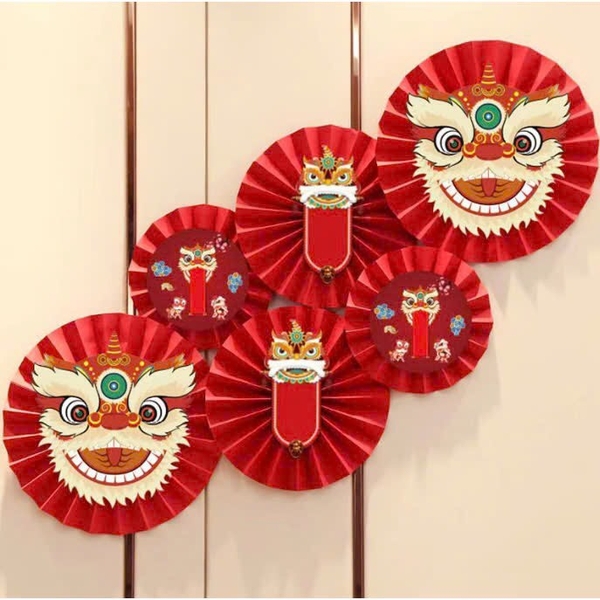 Bộ quạt trang trí đầu lân (6 cái)