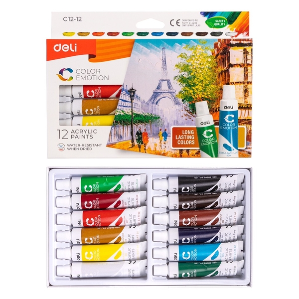 Màu nước Acrylic tuýp Deli EC11 - 12 màu (12 x12ml)