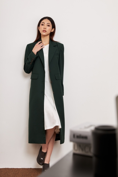 Button Long Blazer - Green