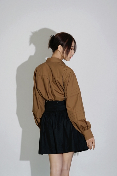 Line cotton shirt - Brown