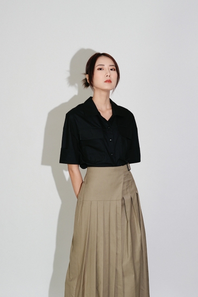 Pleated midi skirt - Beige