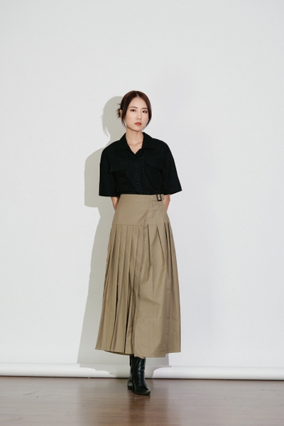 Pleated midi skirt - Beige