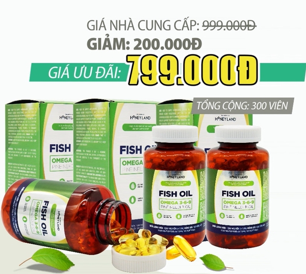 TPBVSK Combo 3 Hộp Fish Oil Omega 3-6-9 Pine Needle Oil (100 Viên/hộp) - Tặng 3 hộp hoạt huyết dưỡng não 30vien+1 chai mật ong 380g+1 keo ong xịt họng