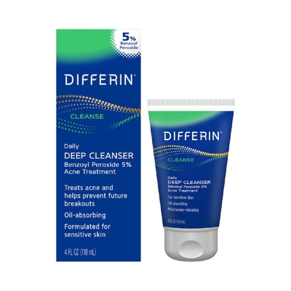 Sữa rửa mặt giảm mụn dành cho da nhạy cảm Differin Daily Deep Cleanser Benzoyl Peroxide 5% 118mL