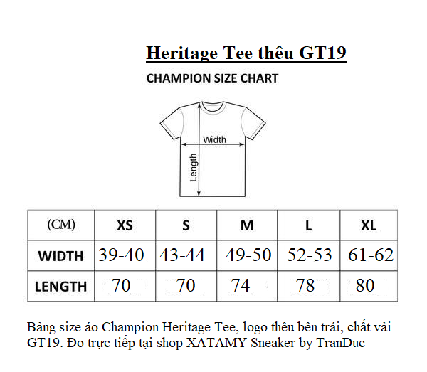 champion tee size
