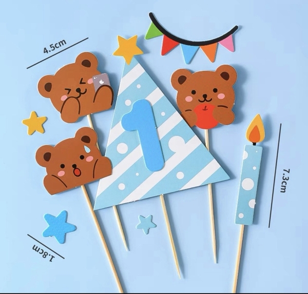 Combo 2 set giấy-3 gấu nâu và số 1 hình mũ-XANH.