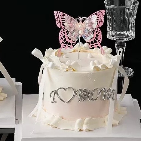 Set 5 bướm nhựa gắn ngọc trai -MÀU HỒNG.