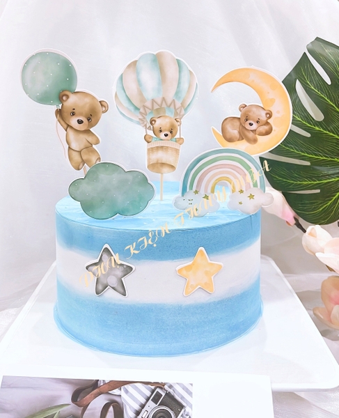 Combo 2 set giấy GẤU khinh khí cầu-XANH.