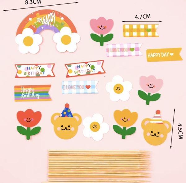 Combo 2 set giấy - cầu vồng, hoa, gấu, chữ HPBD.