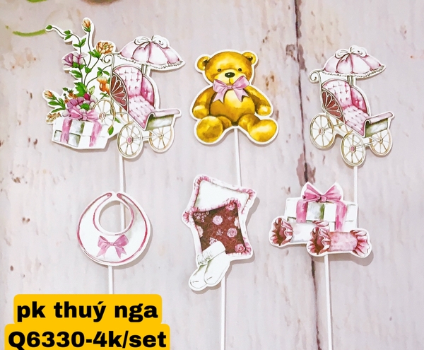 Set giấy gấu và xe - HỒNG.