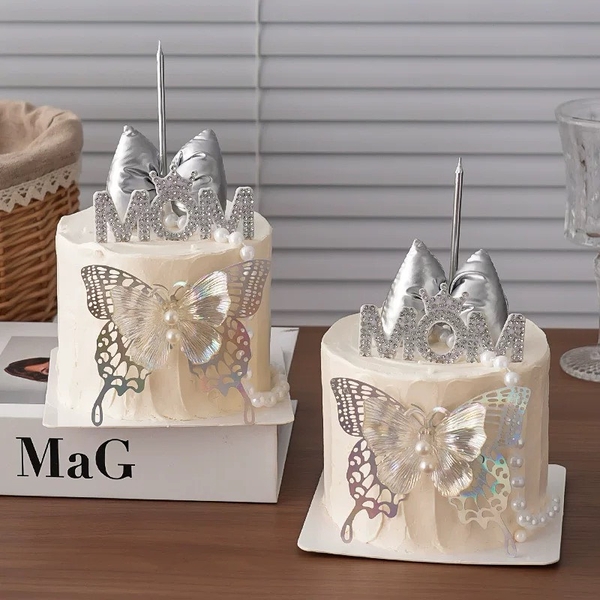 Set 5 bướm nhựa gắn ngọc trai -MÀU BẠC.