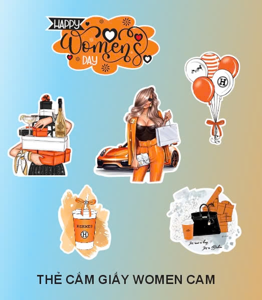Set 10 set giấy cô gái màu cam và chữ Women's day (CT).
