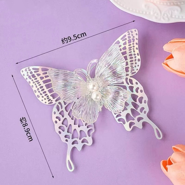 Set 5 bướm nhựa gắn ngọc trai -MÀU BẠC.