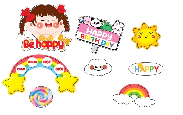 Combo 2 Set giấy HPBD bé GÁI mặt trời -cầu vồng (chăm ngoan học giỏi).