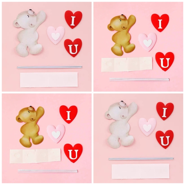 Combo 4 set giấy gấu nâu trắng và chữ I love you.