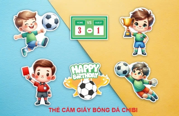 10 Set cắm giấy cầu thủ bóng đá chibi xanh lá (CT).