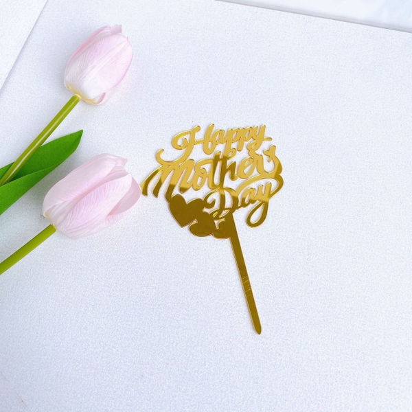 Set 10 mica Happy mother's day gắn 2 trái tim-VÀNG.