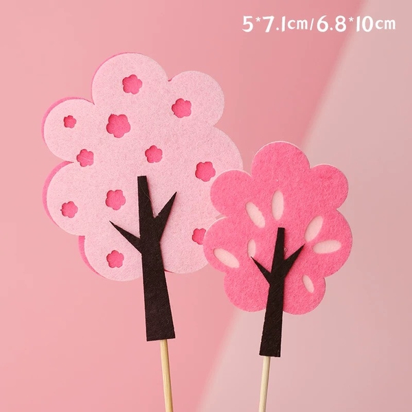 Set 2 cây vải dạ 2 lớp -HỒNG chấm bi lá uốn.